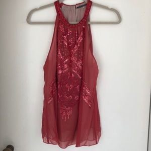 Halter neck silk top with beading